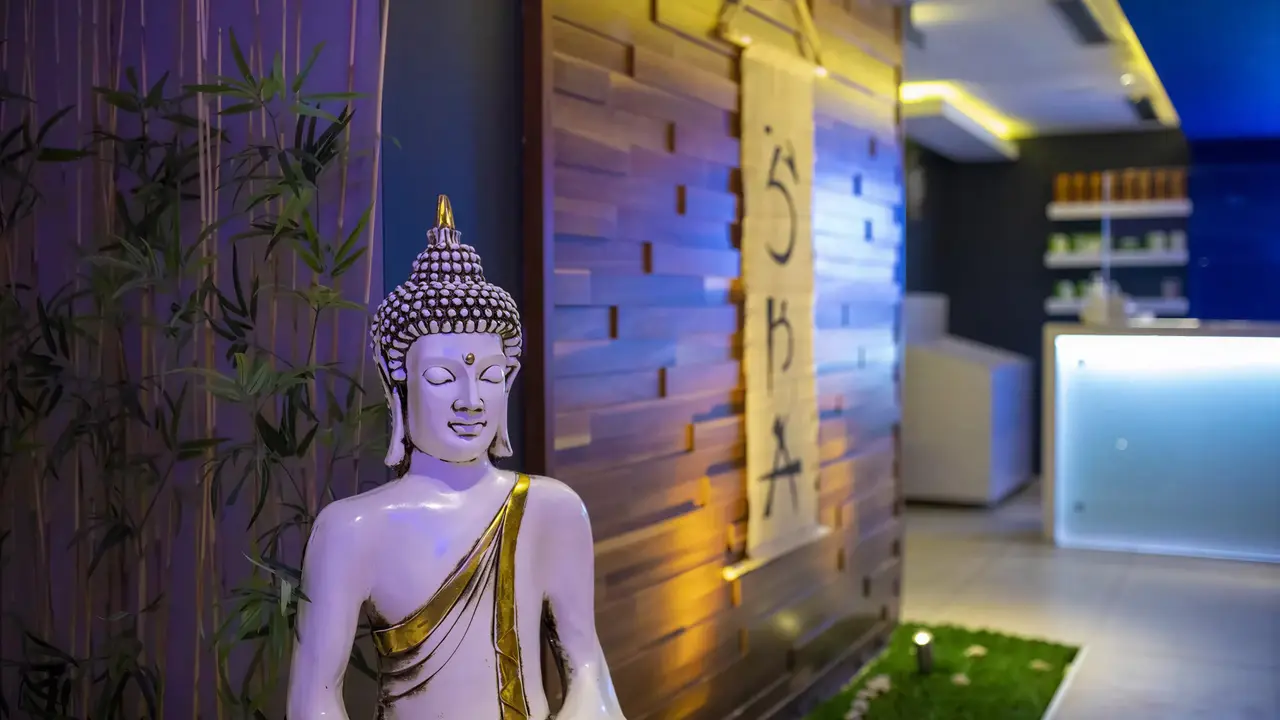 Strefa spa w A Good Life Utopia Family Resort z posągiem Buddy