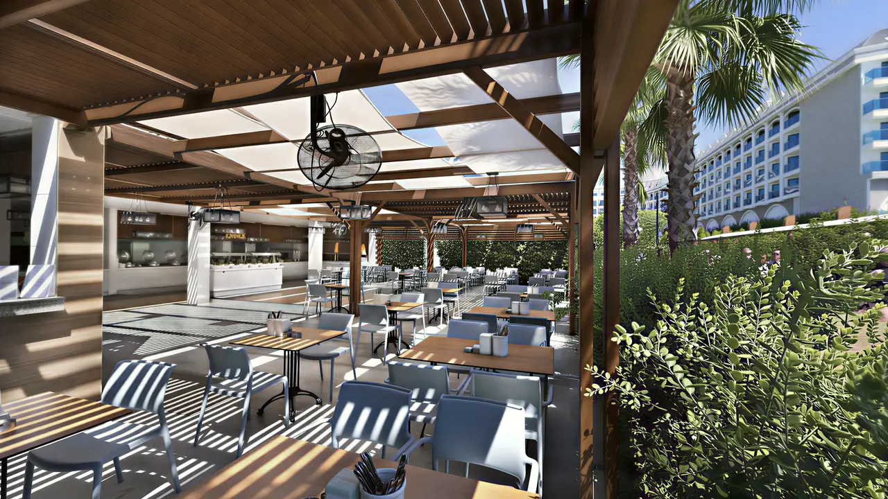 Restauracja hotelu Adalya Elite Lara na zewnątrz