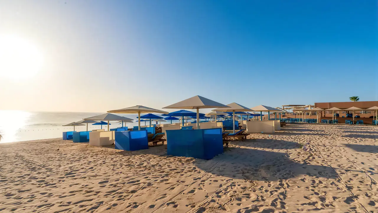 Plaża z leżakami i parasolami w Akassia Swiss Resort