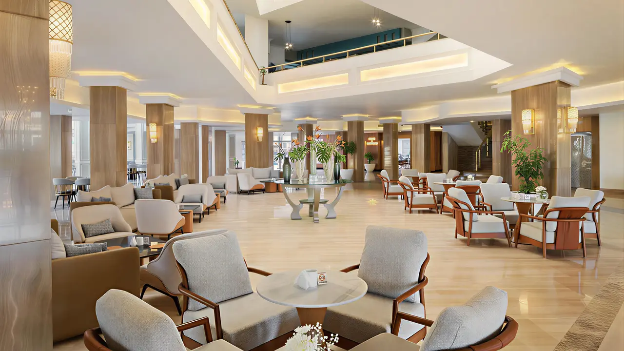 Wnętrze eleganckiego lobby w Albatros Beach Resort
