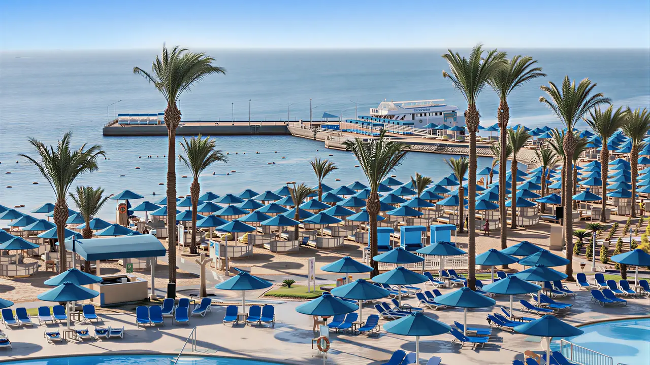 Widok na kompleks Albatros Beach Resort z basenami i plażą