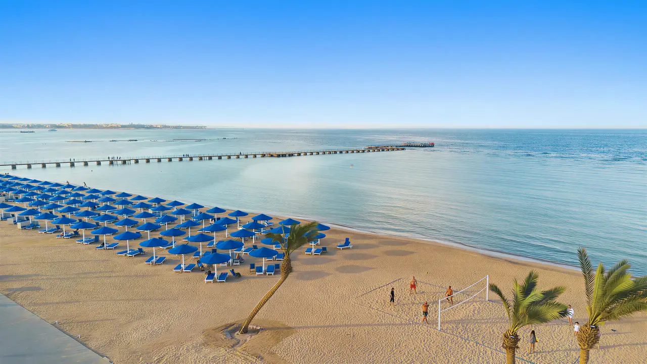 Plaża z leżakami przy Albatros Makadi Resort