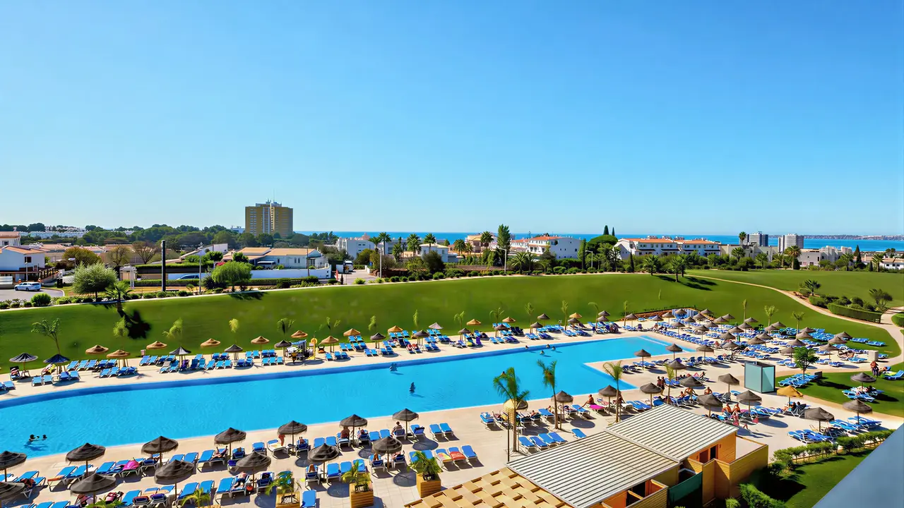 Widok na kompleks i basen w Alvor Baia
