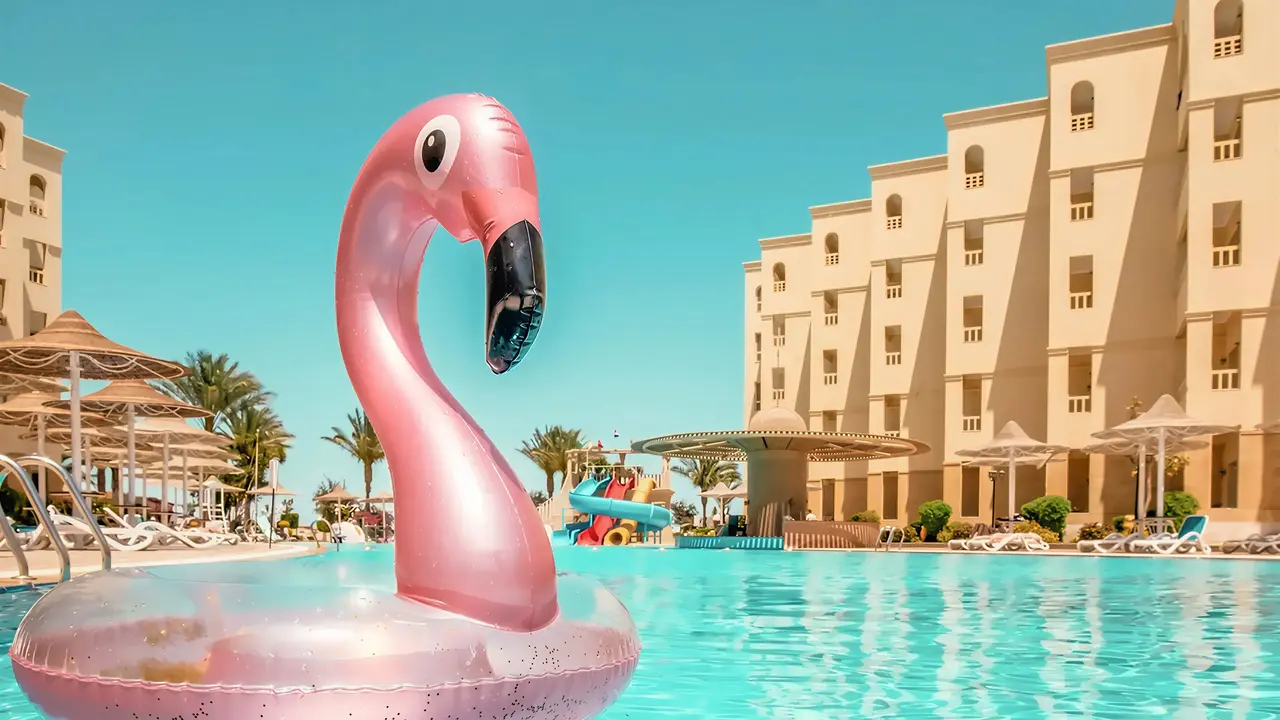Basen z różowym flamingiem w AMC Royal Hotel & Spa
