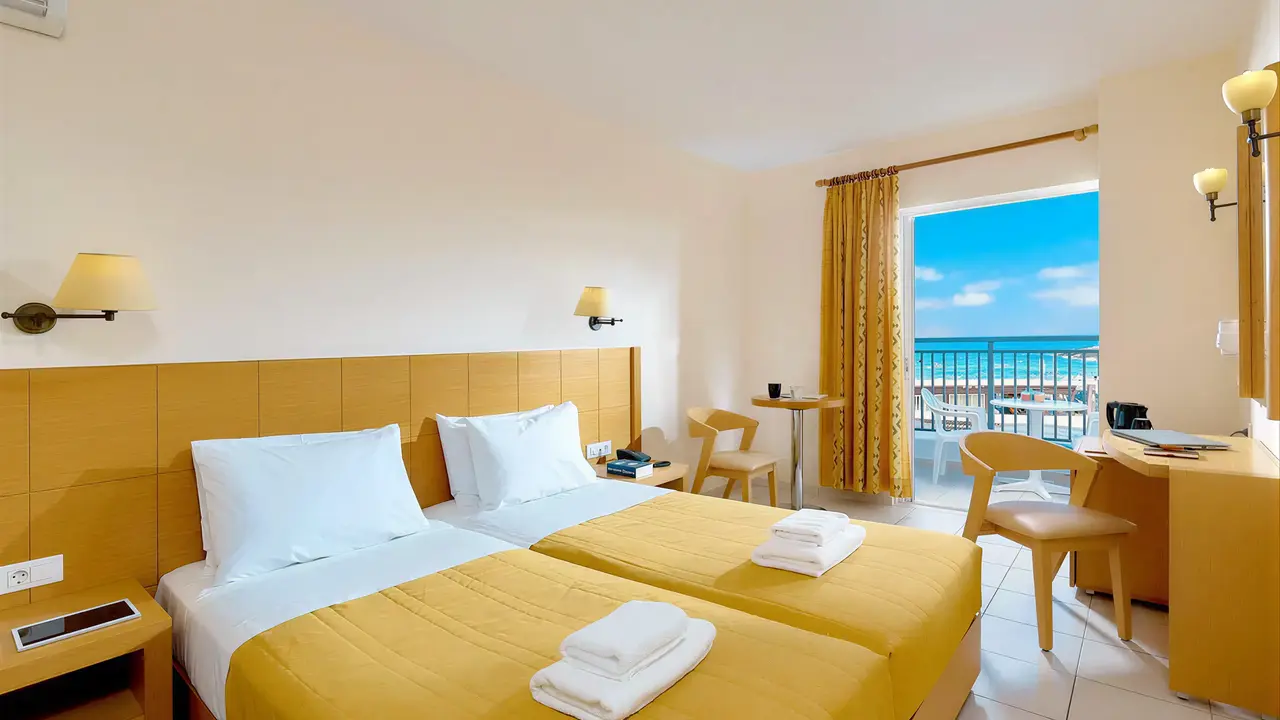 Pokój z łóżkami i balkonem w Astir Beach