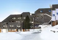 Elewacja budynku Blu Senales Active & Family Resort w zimowej scenerii
