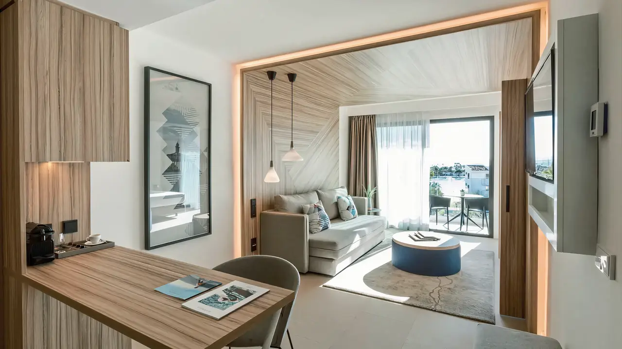 Nowoczesny pokój z salonem w Bordoy Alcudia Port Suites