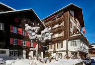 Zimowy widok na budynki Bristol (Adelboden)