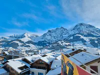 Widok na zabudowania Bristol (Adelboden) w zimowych górach