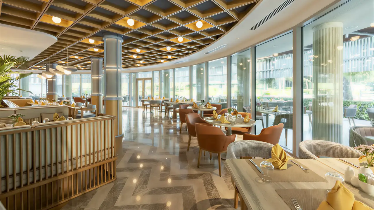 Elegancka restauracja w Calista Luxury z dużymi oknami