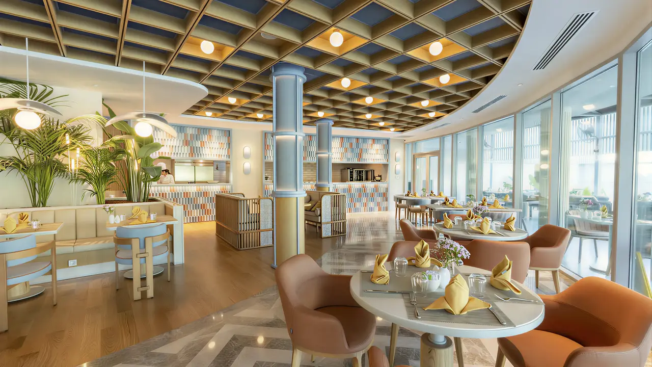 Elegancka restauracja w Calista Luxury z zastawionymi stolikami