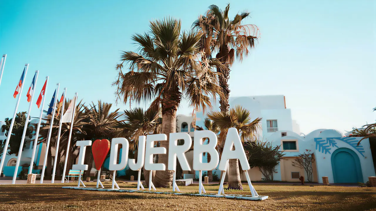 Napis I Love Djerba przy Club Calimera Yati Beach