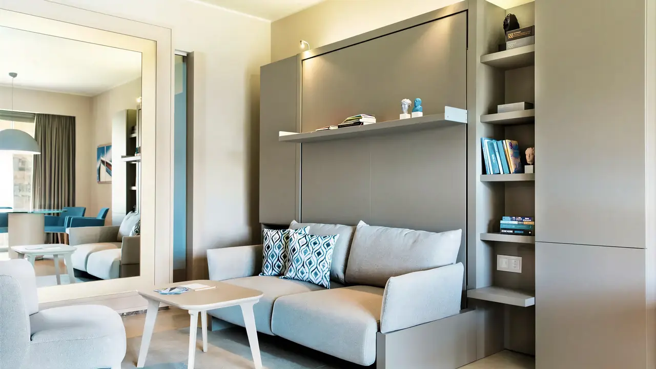 Nowoczesny pokój z sofą w Daios Cove Luxury Resort & Villas