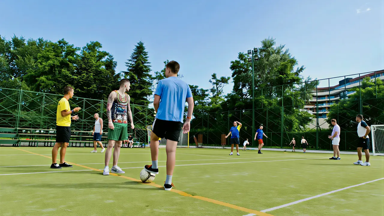 Mężczyźni grają w piłkę w DIT Evrika Beach Club