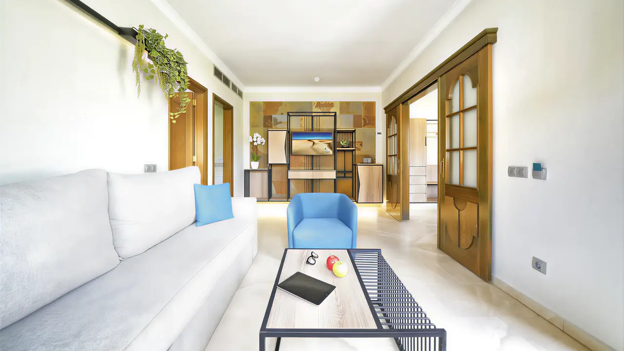 Nowoczesny salon w apartamencie Dunas Suites & Villas Resort