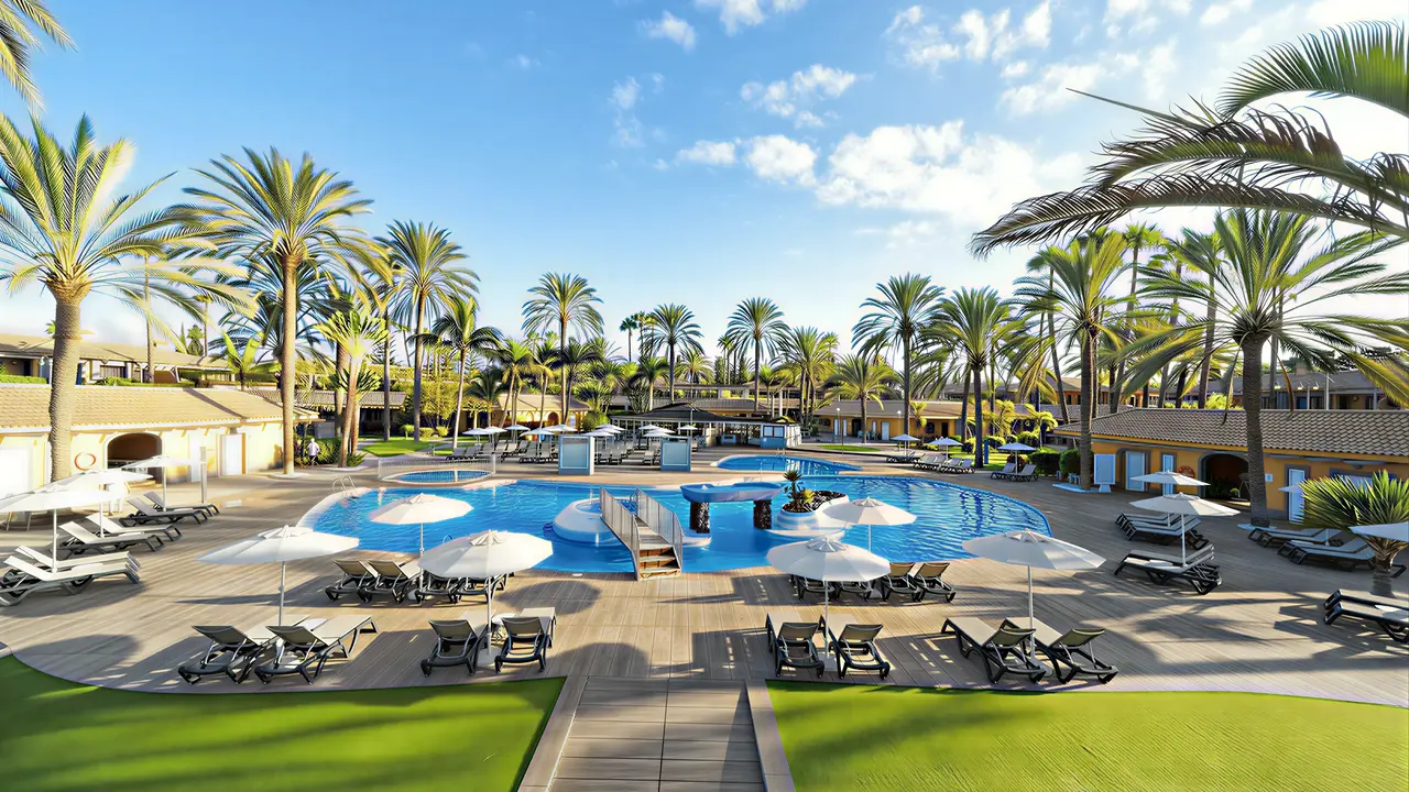 Basen z leżakami w Dunas Suites & Villas Resort