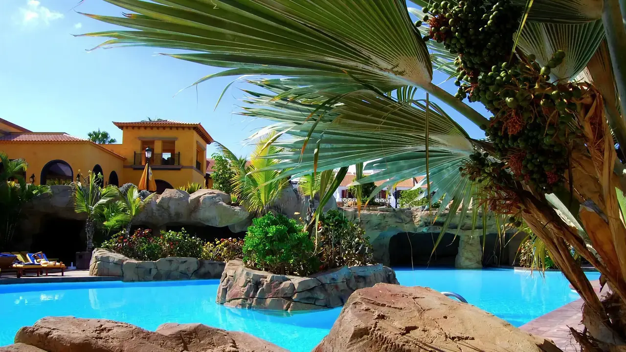 Basen z palmami w Europe Villa Cortes