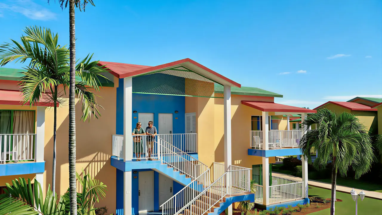 Elewacja budynków w Iberostar Origin Tainos z palmami