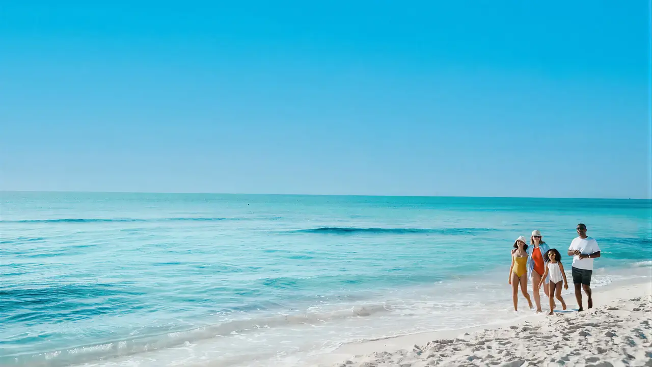 Rodzina na piaszczystej plaży w Iberostar Paraiso Del Mar