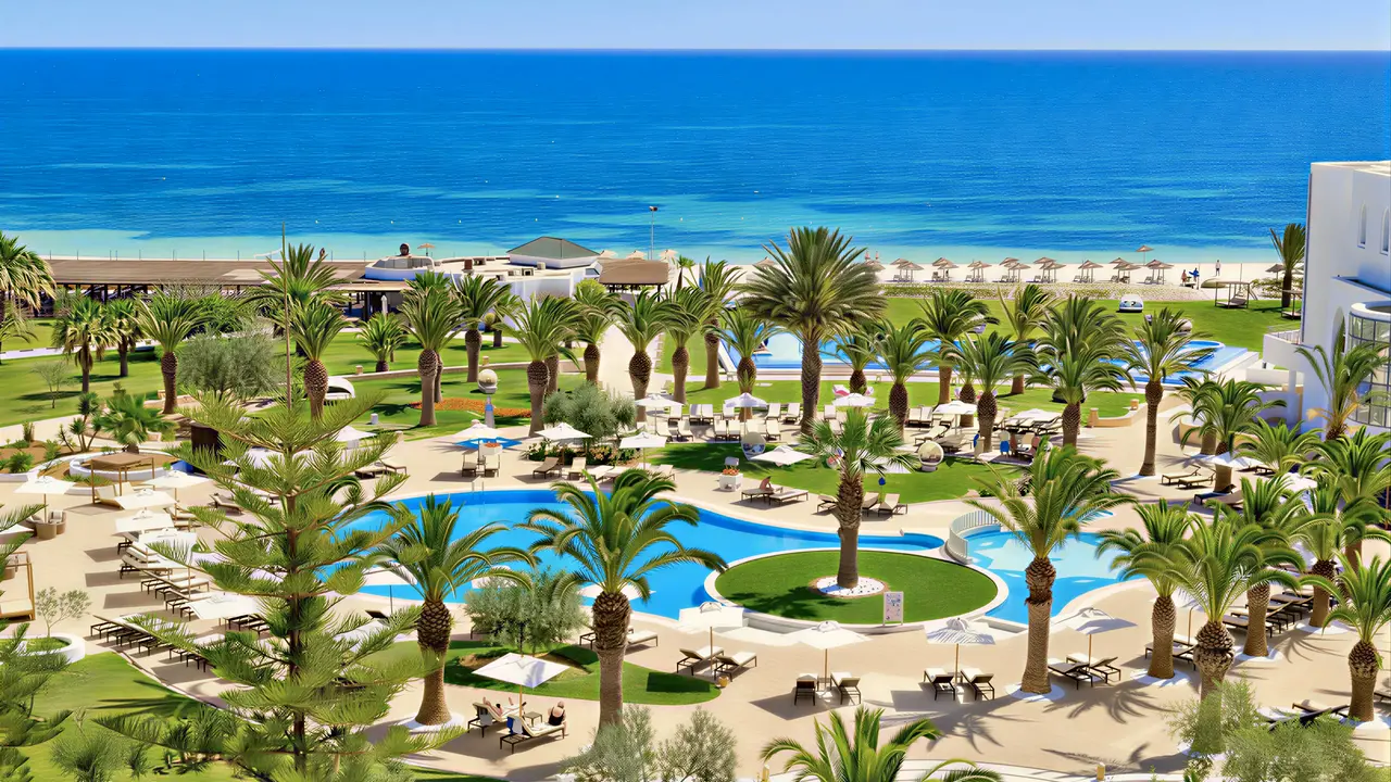 Widok na kompleks basenów w Iberostar Selection Kantaoui Bay