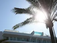 Elewacja budynku Iberostar Waves Bahia de Palma (ex Royal Cupido) z palmą na pierwszym planie