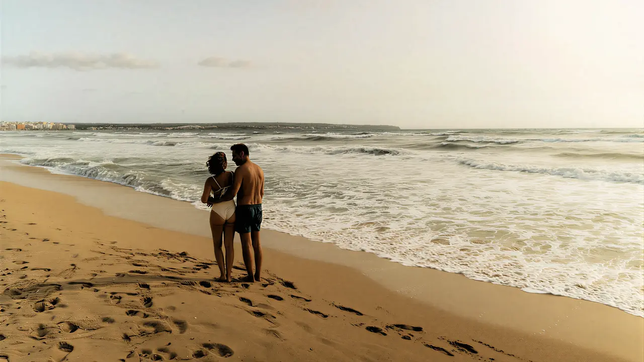 Para na piaszczystej plaży w Iberostar Waves Bahia de Palma (ex Royal Cupido)