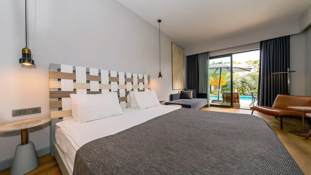 Nowoczesna sypialnia w hotelu Jiva Beach