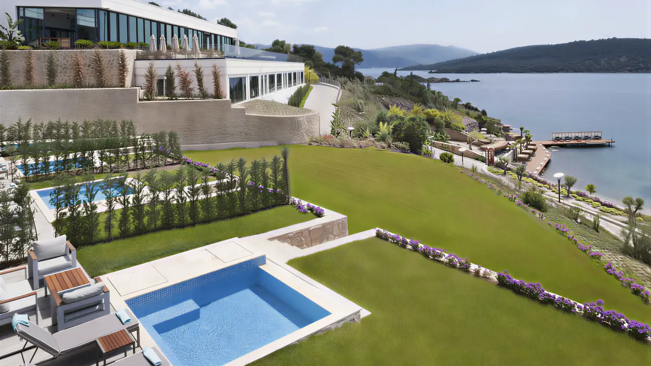 Widok na kompleks Le Meridien Bodrum Beach Resort (ex Lux Bodrum ) nad samym morzem