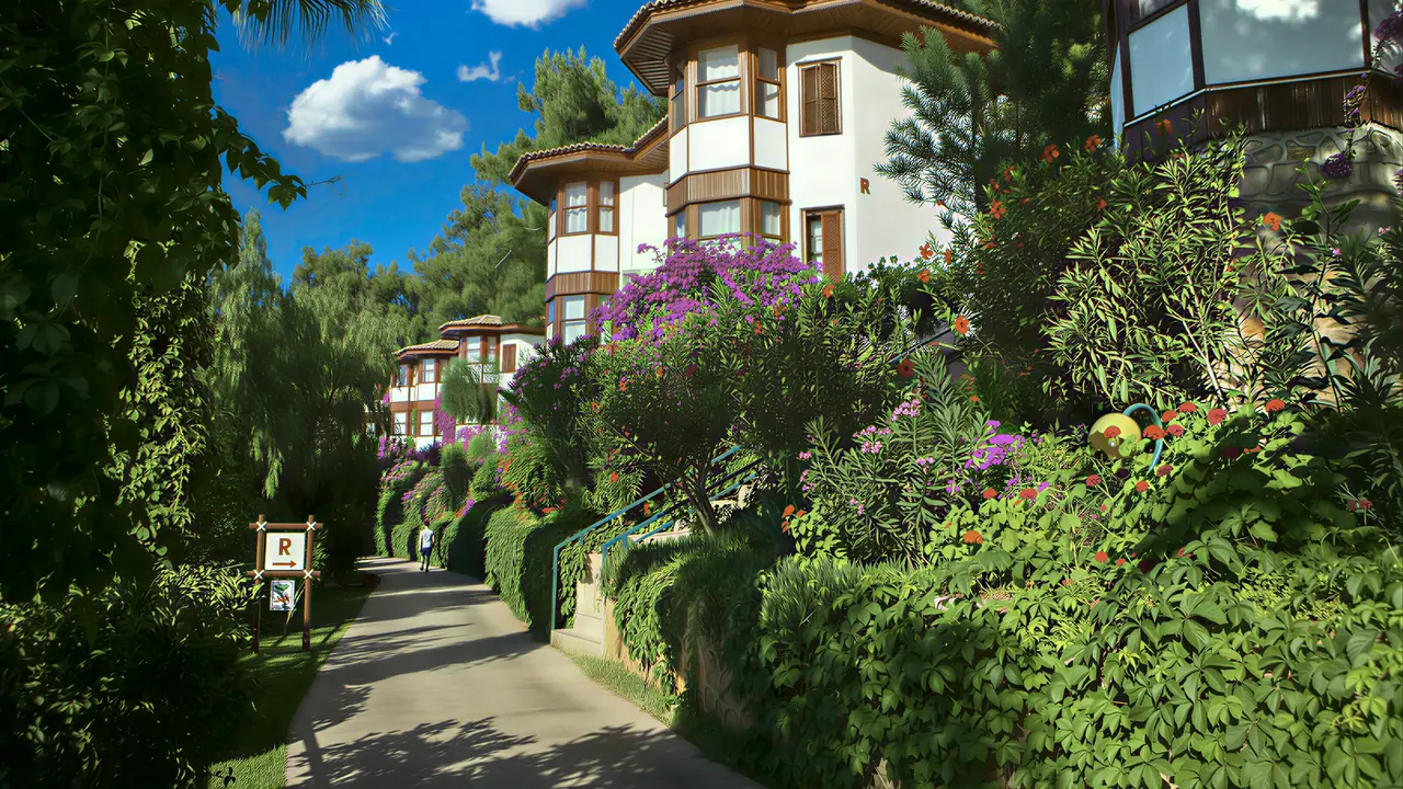 Budynki i ścieżka w Letoonia Club