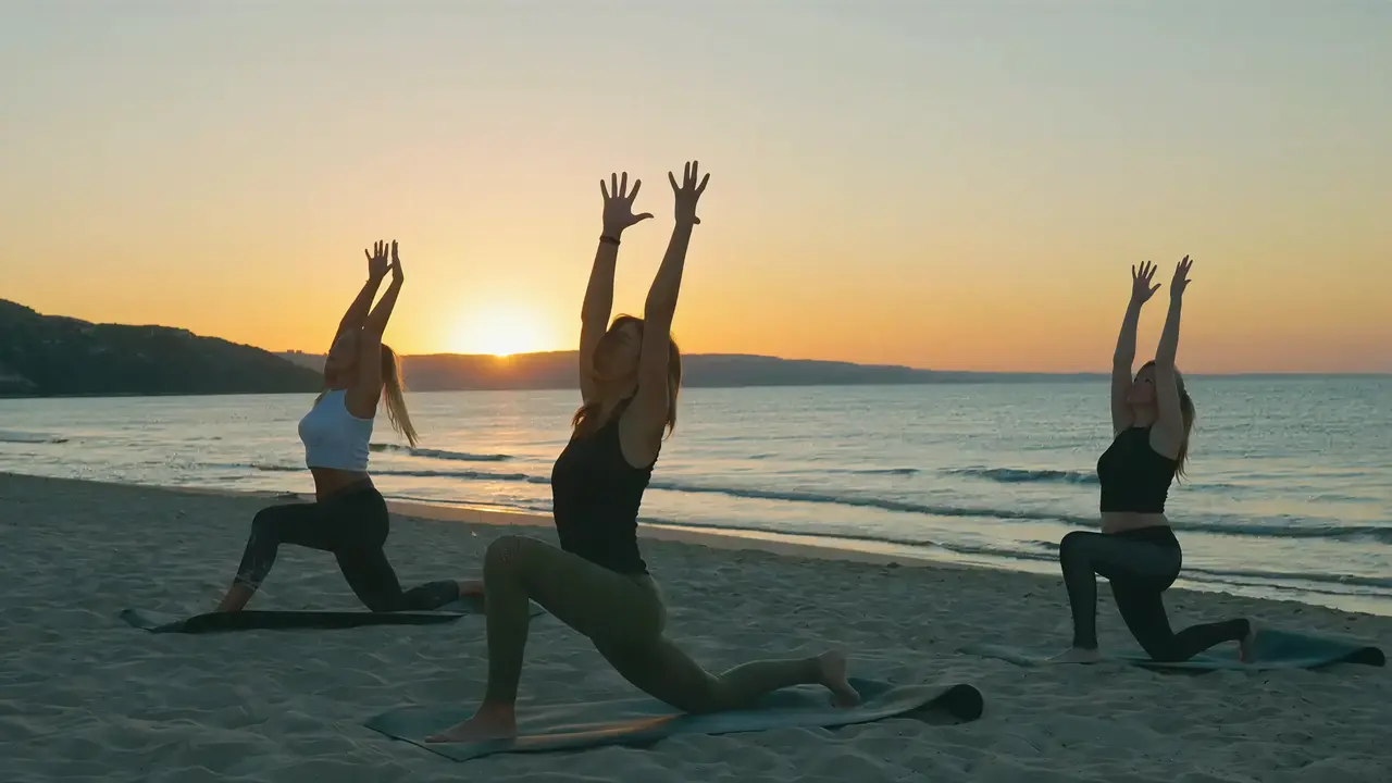 Joga na plaży w Maritim Paradise Blue Albena o zachodzie słońca