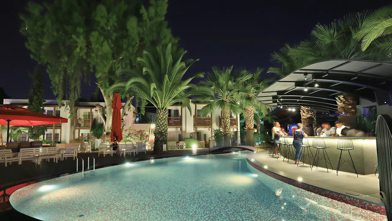Bar przy basenie w Marvida Senses Very Chic w nocy