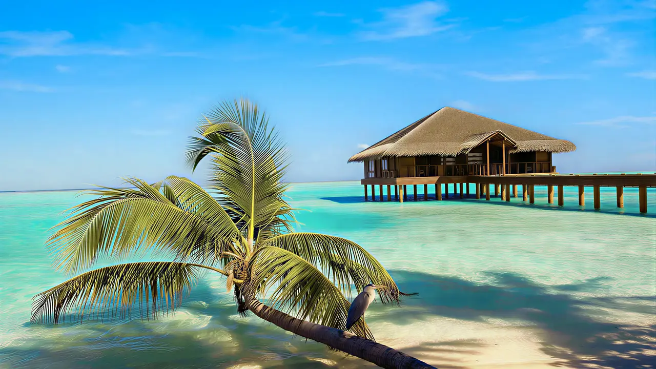 Pawilon nad turkusową wodą w Medhufushi Island Resort