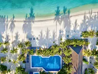 Widok z lotu ptaka na Meeru Island Resort i plażę