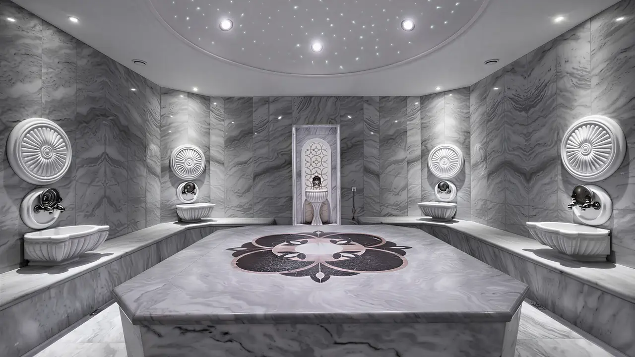 Wnętrze luksusowego hammamu w Mivara Luxury Resort & Spa Bodrum