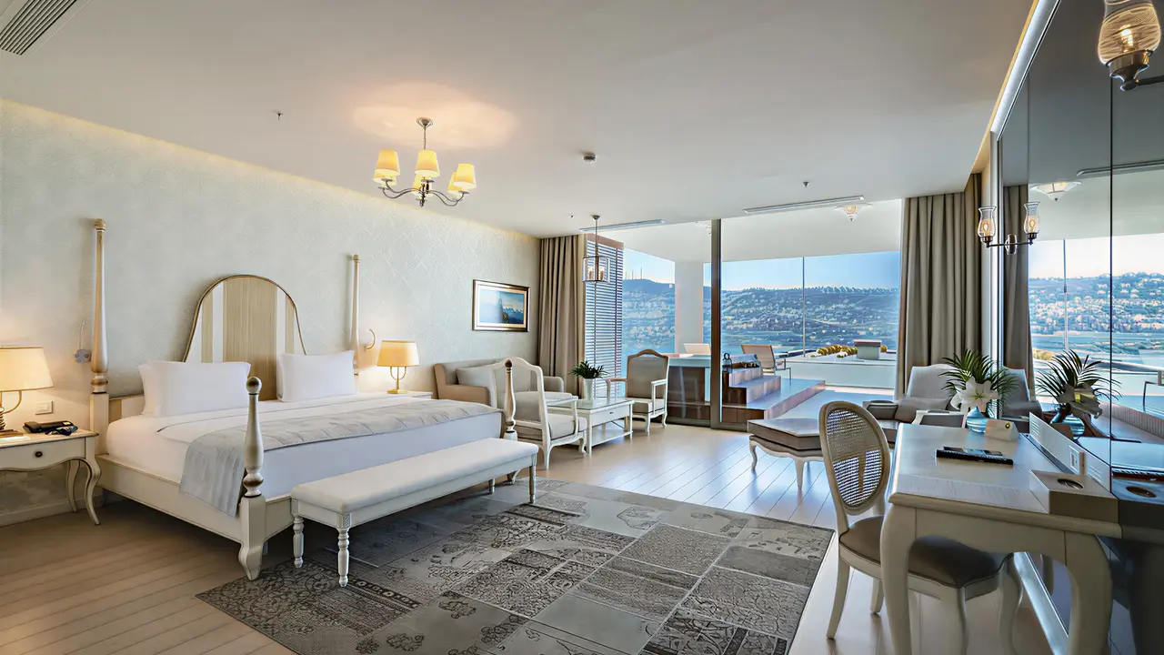 Sypialnia z salonem w Mivara Luxury Resort & Spa Bodrum