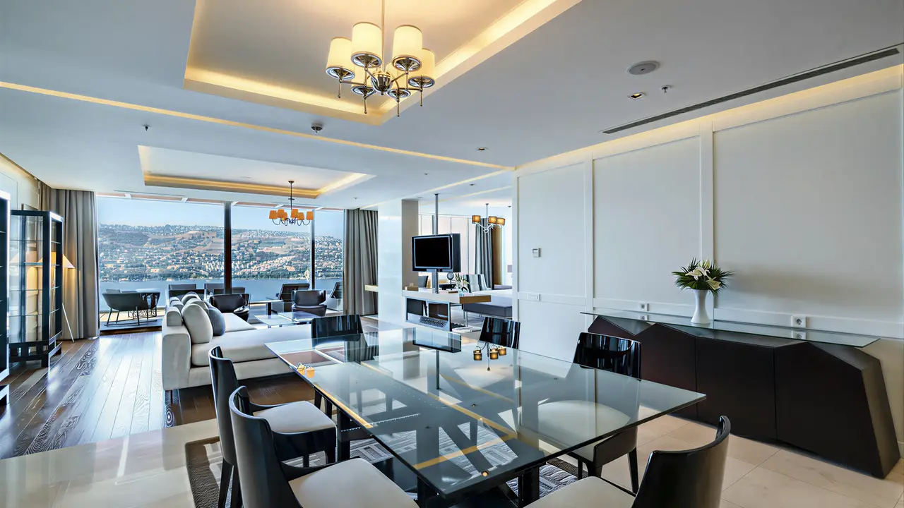 Nowoczesny salon i jadalnia w Mivara Luxury Resort & Spa Bodrum