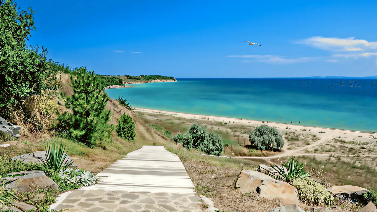 Drewniana ścieżka prowadząca na plażę w MPM Kalina Garden