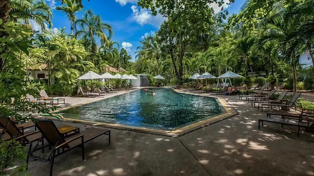 Basen z leżakami w hotelu Nai Yang Beach Resort