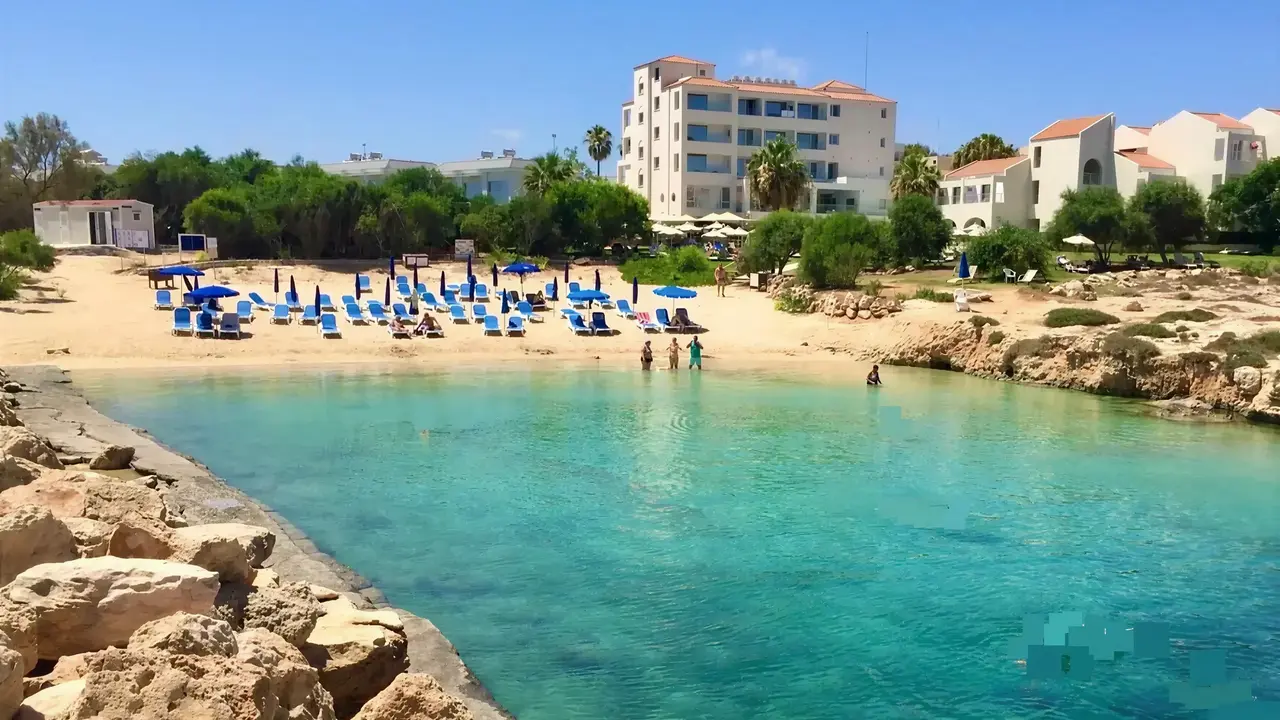 Plaża z leżakami przy hotelu Narcissos Waterpark Resort