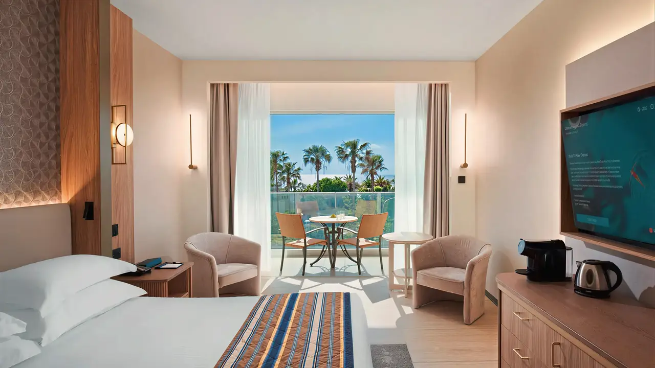 Nowoczesny pokój z widokiem w Olympic Lagoon Resort Paphos