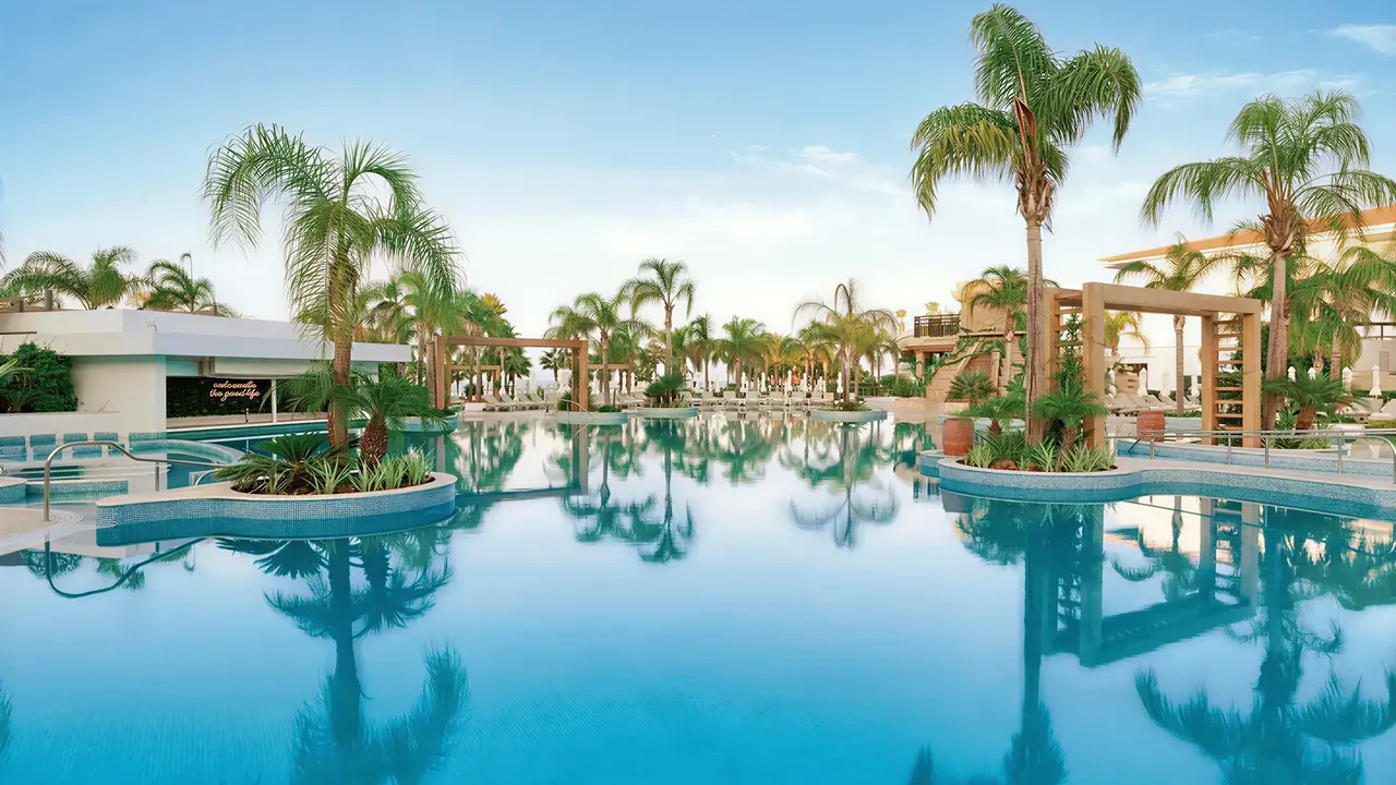 Basen z palmami w Olympic Lagoon Resort Paphos