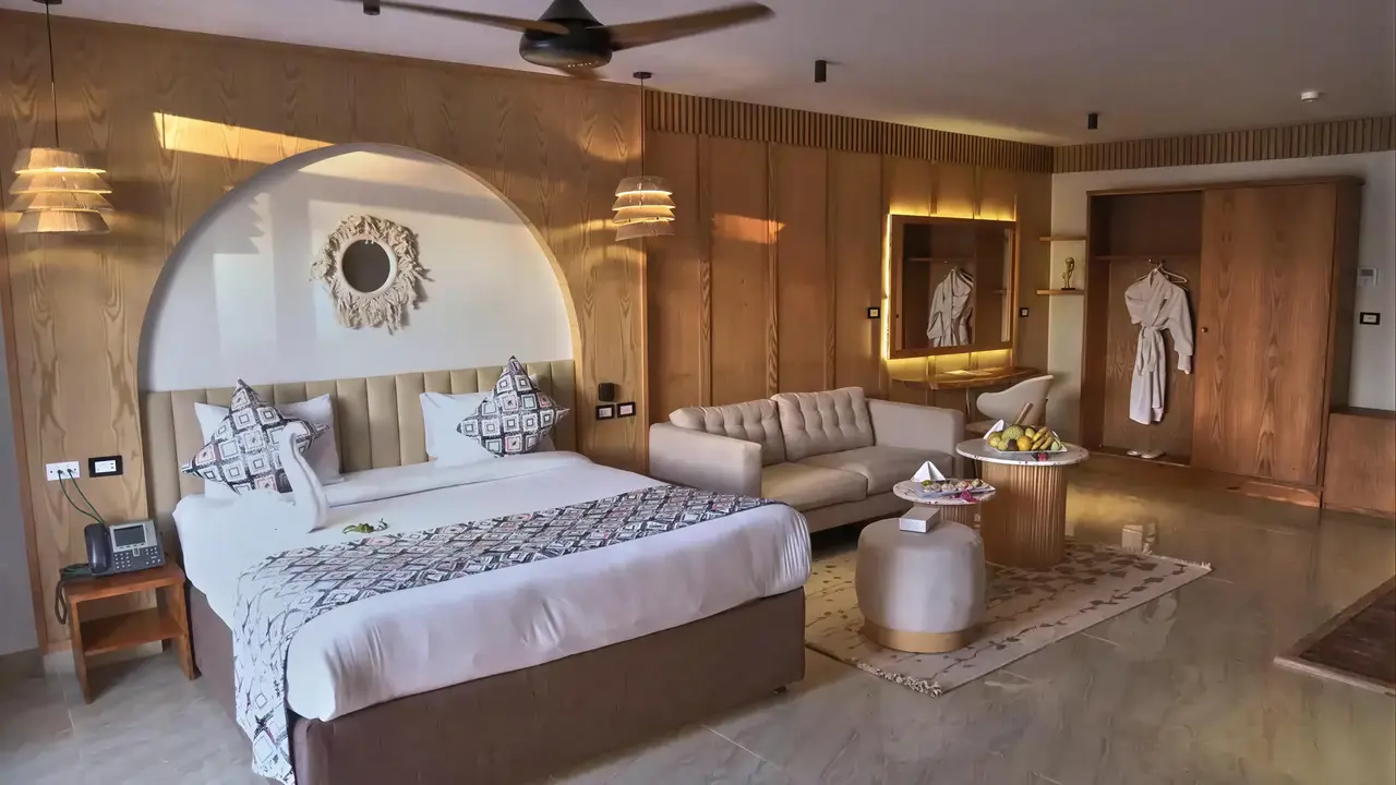Przytulna sypialnia z salonem w Panorama Bungalows El Gouna