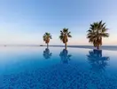 Basen typu infinity w Playacalida z palmami