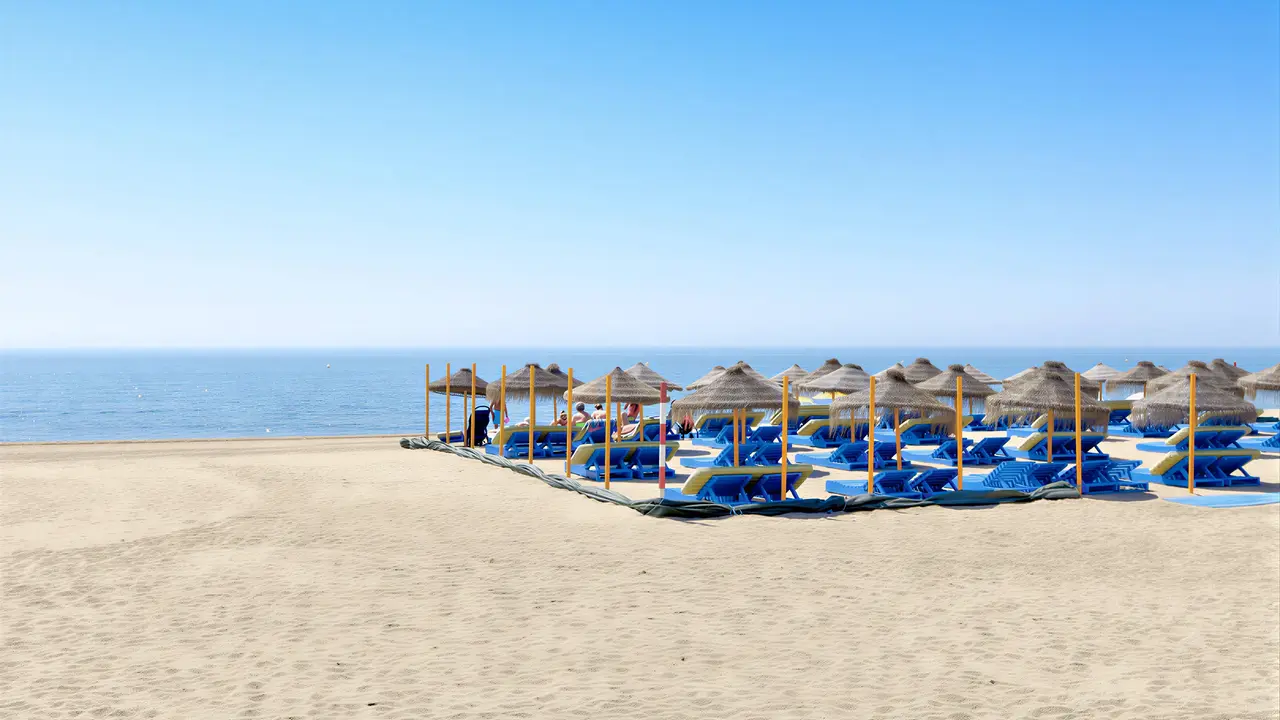 Leżaki i parasole na plaży w PlayaCapricho