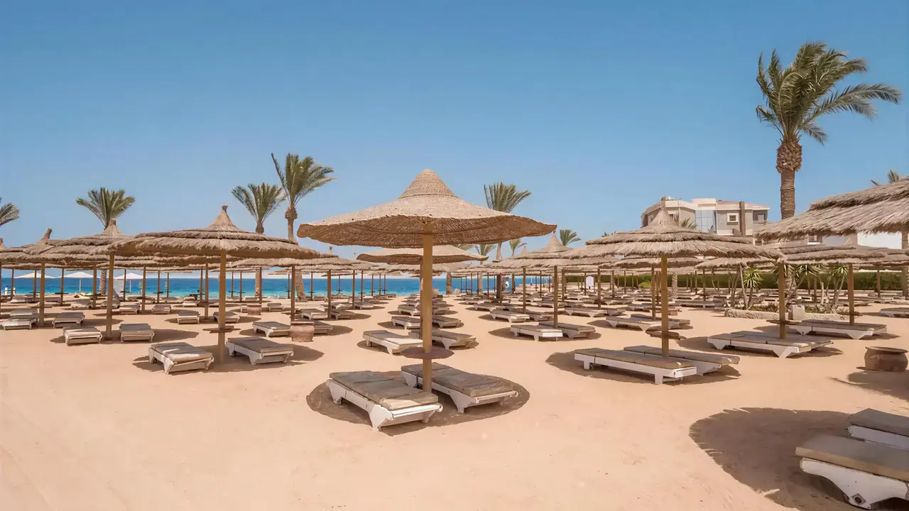 Leżaki i parasole na plaży Sea Gull Beach Resort