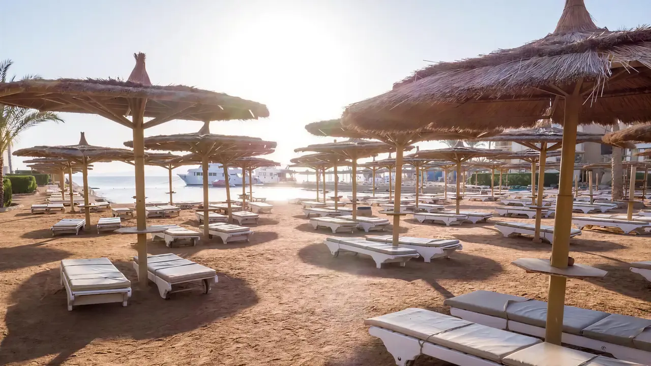 Leżaki i parasole na plaży Sea Gull Beach Resort