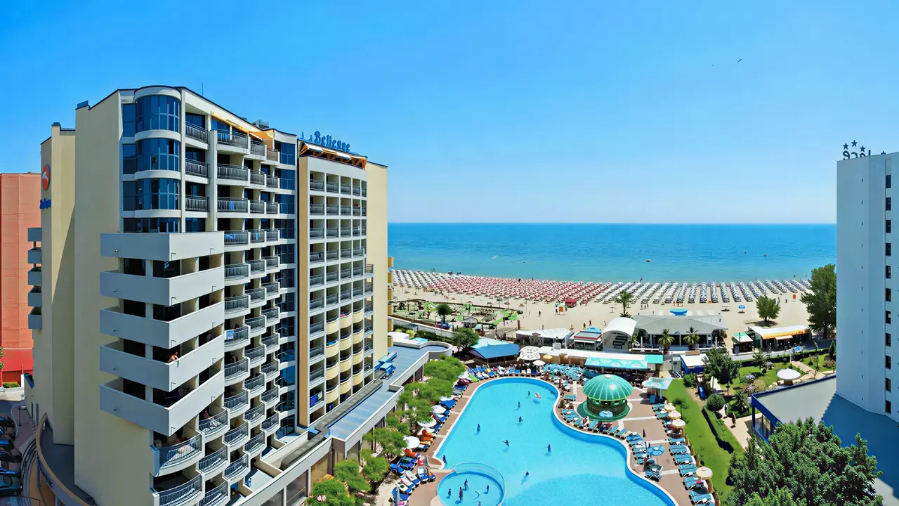 Widok na kompleks Sentido Bellevue Beach  z basenami i plażą