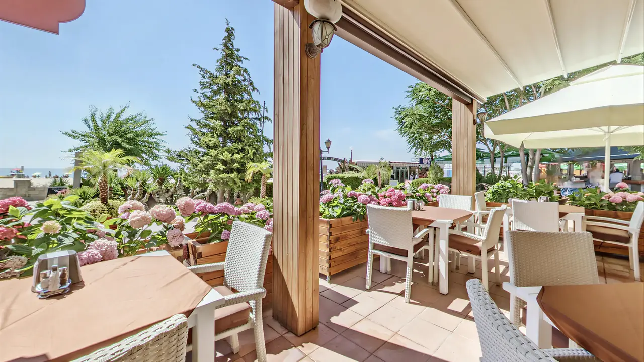 Taras z kwiatami i stolikami w Sentido Bellevue Beach 