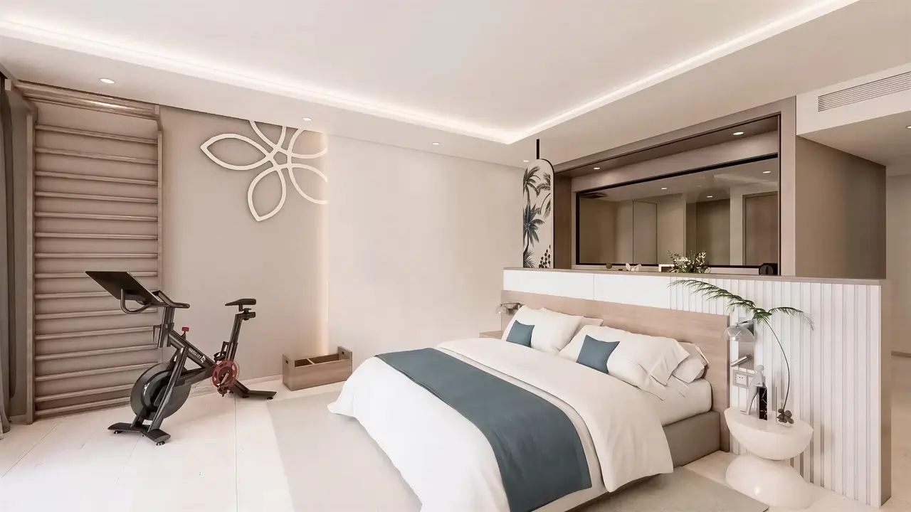 Nowoczesna sypialnia z rowerkiem w Sentido Marillia Resort & Spa