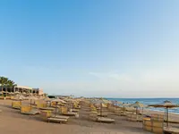 Plaża z leżakami i parasolami w Serenity Alpha Beach